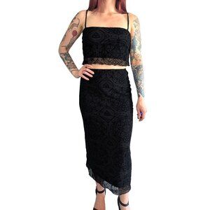 BlackMilk Black Velvet Crop Top and Midaxi Tube Skirt 2 Piece Set | S